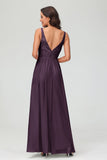 V Neck Chiffon Lace Bridesmaid Dress Formal Evening Dresses Gowns Ruffles Sleeveless