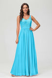 V Neck Chiffon Lace Bridesmaid Dress Formal Evening Dresses Gowns Ruffles Sleeveless