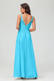 V Neck Chiffon Lace Bridesmaid Dress Formal Evening Dresses Gowns Ruffles Sleeveless
