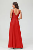 V Neck Chiffon Lace Bridesmaid Dress Formal Evening Dresses Gowns Ruffles Sleeveless