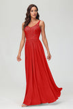 V Neck Chiffon Lace Bridesmaid Dress Formal Evening Dresses Gowns Ruffles Sleeveless