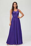 V Neck Chiffon Lace Bridesmaid Dress Formal Evening Dresses Gowns Ruffles Sleeveless