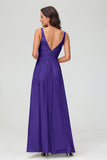 V Neck Chiffon Lace Bridesmaid Dress Formal Evening Dresses Gowns Ruffles Sleeveless