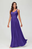 V Neck Chiffon Lace Bridesmaid Dress Formal Evening Dresses Gowns Ruffles Sleeveless