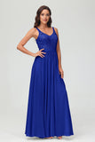 V Neck Chiffon Lace Bridesmaid Dress Formal Evening Dresses Gowns Ruffles Sleeveless