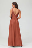 V Neck Chiffon Lace Bridesmaid Dress Formal Evening Dresses Gowns Ruffles Sleeveless