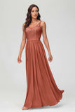 V Neck Chiffon Lace Bridesmaid Dress Formal Evening Dresses Gowns Ruffles Sleeveless