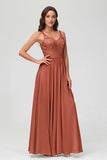V Neck Chiffon Lace Bridesmaid Dress Formal Evening Dresses Gowns Ruffles Sleeveless
