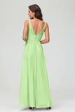 V Neck Chiffon Lace Bridesmaid Dress Formal Evening Dresses Gowns Ruffles Sleeveless