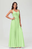 V Neck Chiffon Lace Bridesmaid Dress Formal Evening Dresses Gowns Ruffles Sleeveless