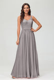 V Neck Chiffon Lace Bridesmaid Dress Formal Evening Dresses Gowns Ruffles Sleeveless