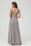 V Neck Chiffon Lace Bridesmaid Dress Formal Evening Dresses Gowns Ruffles Sleeveless