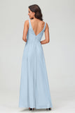 V Neck Chiffon Lace Bridesmaid Dress Formal Evening Dresses Gowns Ruffles Sleeveless