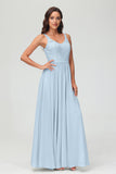 V Neck Chiffon Lace Bridesmaid Dress Formal Evening Dresses Gowns Ruffles Sleeveless