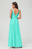 V Neck Chiffon Lace Bridesmaid Dress Formal Evening Dresses Gowns Ruffles Sleeveless