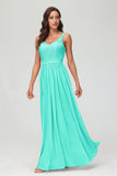 V Neck Chiffon Lace Bridesmaid Dress Formal Evening Dresses Gowns Ruffles Sleeveless
