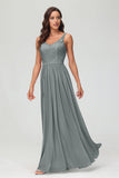 V Neck Chiffon Lace Bridesmaid Dress Formal Evening Dresses Gowns Ruffles Sleeveless