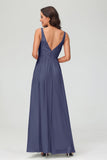 V Neck Chiffon Lace Bridesmaid Dress Formal Evening Dresses Gowns Ruffles Sleeveless