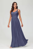 V Neck Chiffon Lace Bridesmaid Dress Formal Evening Dresses Gowns Ruffles Sleeveless