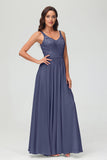 V Neck Chiffon Lace Bridesmaid Dress Formal Evening Dresses Gowns Ruffles Sleeveless
