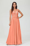 V Neck Chiffon Lace Bridesmaid Dress Formal Evening Dresses Gowns Ruffles Sleeveless