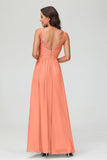 V Neck Chiffon Lace Bridesmaid Dress Formal Evening Dresses Gowns Ruffles Sleeveless