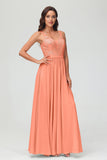 V Neck Chiffon Lace Bridesmaid Dress Formal Evening Dresses Gowns Ruffles Sleeveless