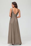 V Neck Chiffon Lace Bridesmaid Dress Formal Evening Dresses Gowns Ruffles Sleeveless