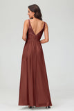 V Neck Chiffon Lace Bridesmaid Dress Formal Evening Dresses Gowns Ruffles Sleeveless