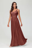 V Neck Chiffon Lace Bridesmaid Dress Formal Evening Dresses Gowns Ruffles Sleeveless