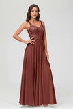 V Neck Chiffon Lace Bridesmaid Dress Formal Evening Dresses Gowns Ruffles Sleeveless