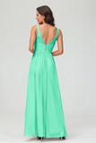 V Neck Chiffon Lace Bridesmaid Dress Formal Evening Dresses Gowns Ruffles Sleeveless