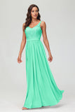 V Neck Chiffon Lace Bridesmaid Dress Formal Evening Dresses Gowns Ruffles Sleeveless