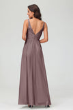 V Neck Chiffon Lace Bridesmaid Dress Formal Evening Dresses Gowns Ruffles Sleeveless