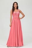 V Neck Chiffon Lace Bridesmaid Dress Formal Evening Dresses Gowns Ruffles Sleeveless