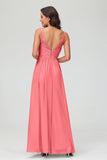 V Neck Chiffon Lace Bridesmaid Dress Formal Evening Dresses Gowns Ruffles Sleeveless