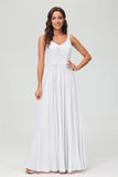 V Neck Chiffon Lace Bridesmaid Dress Formal Evening Dresses Gowns Ruffles Sleeveless