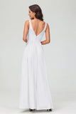 V Neck Chiffon Lace Bridesmaid Dress Formal Evening Dresses Gowns Ruffles Sleeveless