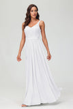 V Neck Chiffon Lace Bridesmaid Dress Formal Evening Dresses Gowns Ruffles Sleeveless