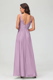 V Neck Chiffon Lace Bridesmaid Dress Formal Evening Dresses Gowns Ruffles Sleeveless