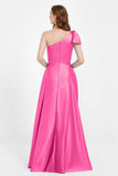 One Shoulder Satin Pleated Bridesmaid Dress Long Bowknot Formal Evening Party Dresses Gowns