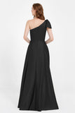 One Shoulder Satin Pleated Bridesmaid Dress Long Bowknot Formal Evening Party Dresses Gowns
