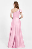 One Shoulder Satin Pleated Bridesmaid Dress Long Bowknot Formal Evening Party Dresses Gowns