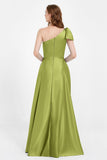 One Shoulder Satin Pleated Bridesmaid Dress Long Bowknot Formal Evening Party Dresses Gowns