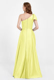 One Shoulder Satin Pleated Bridesmaid Dress Long Bowknot Formal Evening Party Dresses Gowns