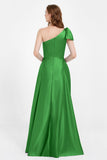 One Shoulder Satin Pleated Bridesmaid Dress Long Bowknot Formal Evening Party Dresses Gowns