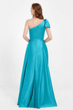 One Shoulder Satin Pleated Bridesmaid Dress Long Bowknot Formal Evening Party Dresses Gowns