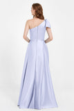 One Shoulder Satin Pleated Bridesmaid Dress Long Bowknot Formal Evening Party Dresses Gowns