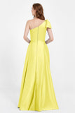 One Shoulder Satin Pleated Bridesmaid Dress Long Bowknot Formal Evening Party Dresses Gowns