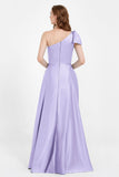 One Shoulder Satin Pleated Bridesmaid Dress Long Bowknot Formal Evening Party Dresses Gowns